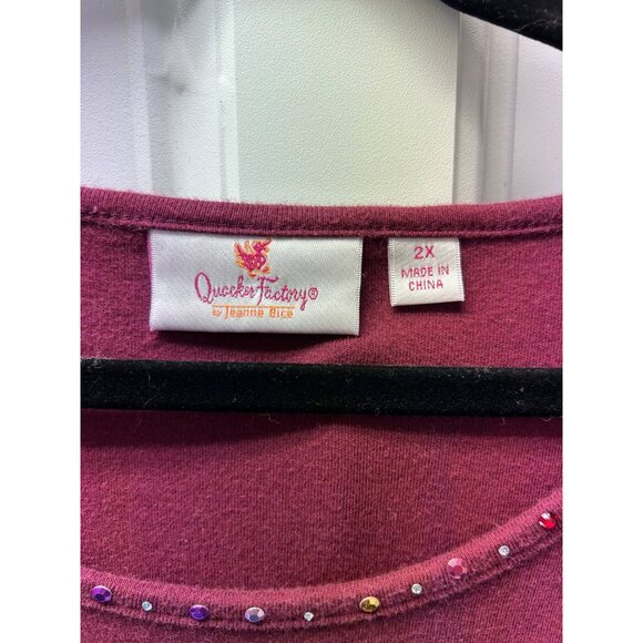 Quacker Factory Women’s Holiday Reindeer Top With Rhinestones Burgundy Wine 2X - Picture 6 of 10